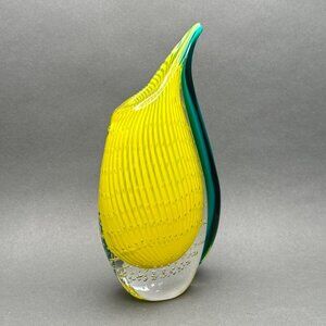 Vintage 1960’s Murano for Rosenthal Yellow and Green Vase With Controlled Bubble